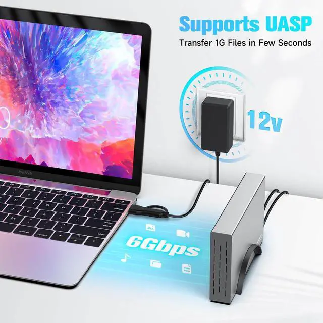 Alt view image 11 of 14 - Hard Drive Enclosure Upgraded Version 3.5" Aluminum USB C to SATA External Hard Drive Dock Case for 3.5 inch HDD & SSD up to 24TB, with 2-in-1 USB Cable, Support UASP