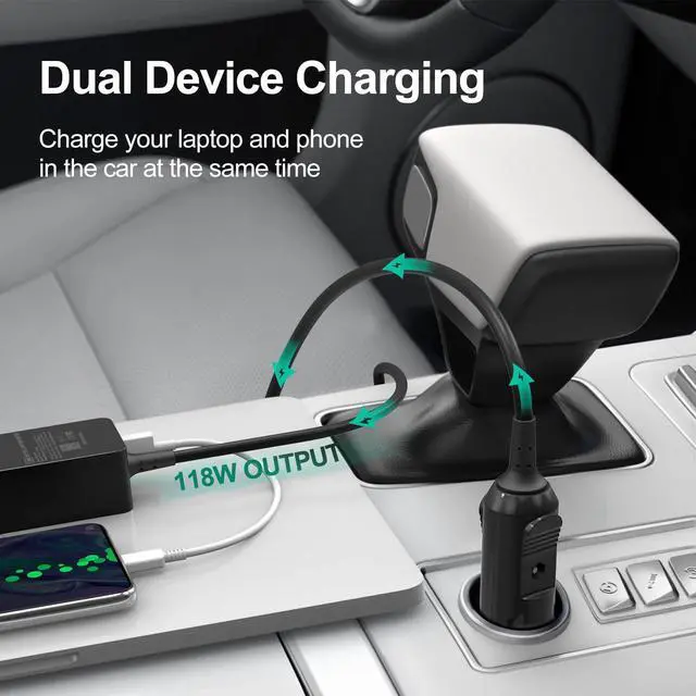 Alt view image 10 of 14 - 100W Laptop Car Charger USB C Car Charger for Dell Latitude/Precision/XPS, Compatible MacBook Pro/Air,HP Spectre/Elitebook,Samsung Galaxy,Asus,acer,Lenovo ThinkPad/Yoga/Idea Car Laptop Charger