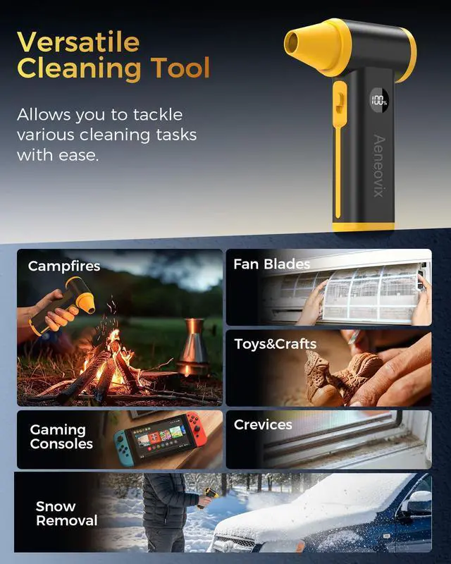 Alt view image 11 of 14 - Compressed Air Duster, 130000RPM Super Power Cordless Electric Air Duster with Fast Charging, 8-Speed Adjustable Rechargeable Brushless Blower for Computer, Keyboard, Car, House and Outdoor Use