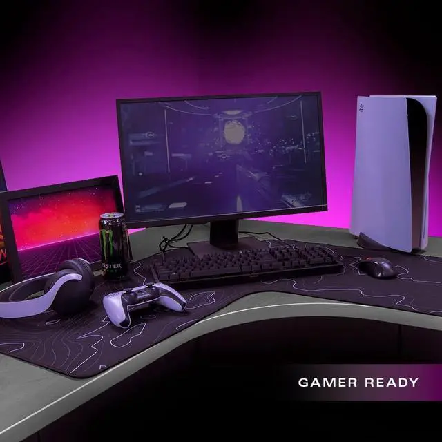 Alt view image 14 of 14 - Brand XL Extended Mouse Pad - L-Shaped Desk Mat with Stitched Edges - Non-Slip, Water-Resistant Keyboard Mat - Extra Large Desk Pad for Gamers, Home & Office Use - 36.22" x 15.74" (Topo)