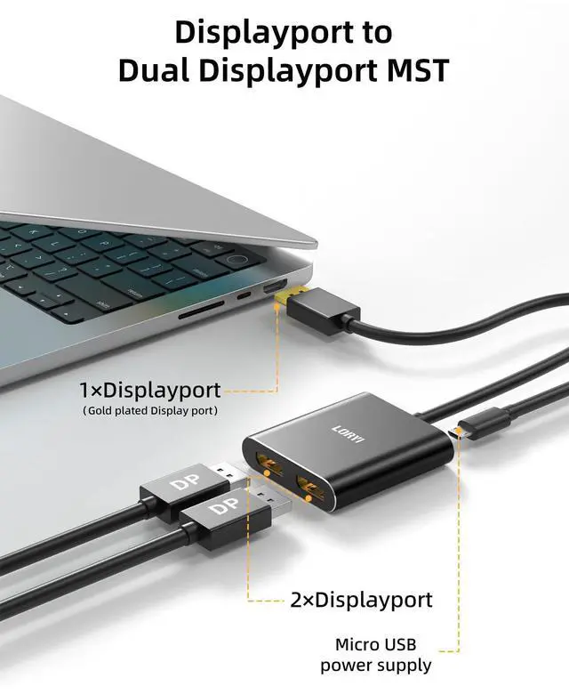 Alt view image 14 of 14 - Displayport to Dual DisplayPort Splitter Adapter,4K60Hz MST Displayport hub 1 in 2 Out Display Port for Dual Monitors,DP1.4 Display Port Splitter for Desktop, Laptop,Extend Display