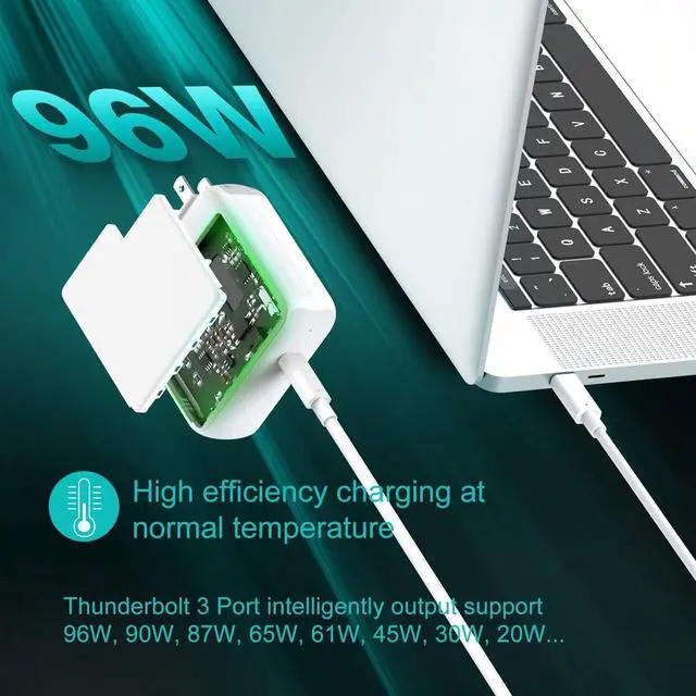 Alt view image 10 of 14 - 96W USB C Charger for MacBook Pro 16, 15, 14, 13 inch 2025 2024, 2023, 2022, 2021, M4 M3 M2 M1 MacBook Air, USBC Laptop Power Adapter, iPad, LED, 6.6ft 5A Cable Charging as Fast as Original Quality