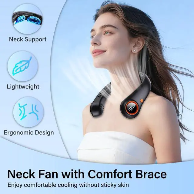 Alt view image 9 of 14 - Neck Fan Portable Rechargeable - Cooling Neck Fan with 5 Speeds, Hands-Free Bladeless Wearable Fan for Travel, Outdoor, Office, Summer Heat