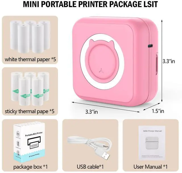 Alt view image 9 of 14 - Mini Thermal Pocket Printer, Wireless Mini Sticker Printer with 10 Rolls Thermal Paper for iOS&Android, Portable Mini Photo Printer for Notes Journal Memo Photo Study, Pink
