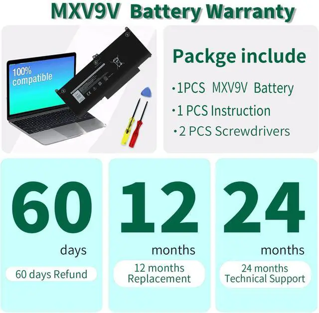 Alt view image 13 of 14 - MXV9V Battery for Dell Latitude 5300 5310 7300 7400 E5300 E5310 E7300 E7400 Series, Latitude 5300 5310 2-in-1,for dell inspiron 7300/7306 2-in-1 Black Series P96G P97G P99G P100G 5VC2M 829MX 7.6V 60Wh