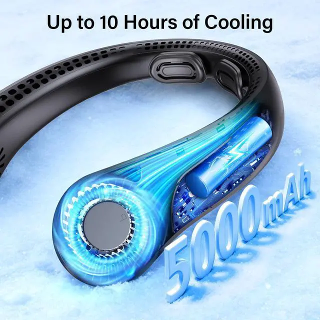 Alt view image 12 of 14 - Neck Fan Portable Rechargeable - Cooling Neck Fan with 5 Speeds, Hands-Free Bladeless Wearable Fan for Travel, Outdoor, Office, Summer Heat