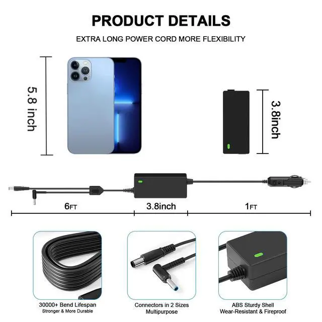 Alt view image 11 of 14 - Car Charge Replacement for HP Laptop Car Charger 90W Compatible with HP 15 17 Spectre Pavilion Envy EliteBook X360 Touchsmart 15 13 M6 Stream 11 13 14 Chromebook 11 G4 G5 EE Vehicle Charger