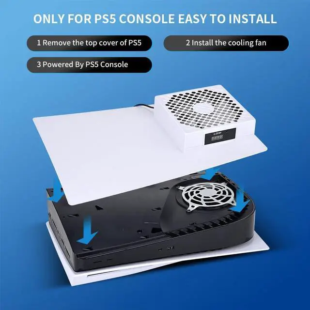 Alt view image 10 of 14 - PS5 Cooling Fan,PS5 Cooler System, Fan Speed Automactically Adjusted by Temperature(/), Low Noise, 3 Speed 1500/1750/2000RPM (140MM) with RGB LED (White)