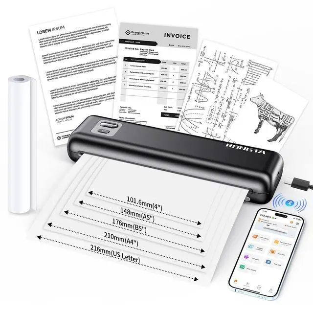 Alt view image 8 of 14 - Portable Printer Wireless for Travel, Thermal Inkless Printers for 8.5"*11" US Letter, Compatible with Android iOS Smartphone, Mac Windows Laptop (Black, 1 Printer + 1 Roll Thermal Paper)