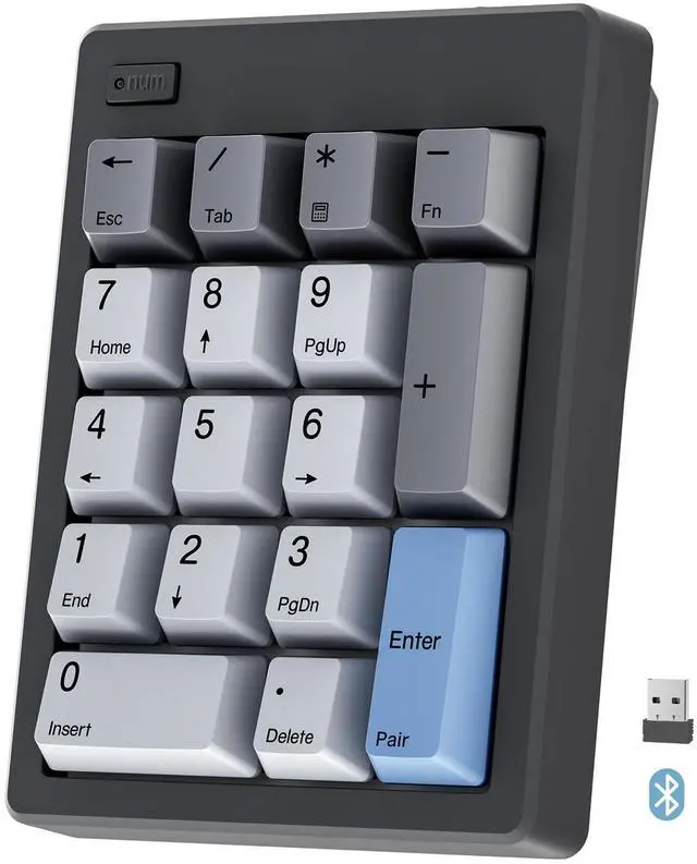 Alt view image 8 of 14 - FD17 Wireless Mechanical Number Pad, Bluetooth 5.0& 2.4G Dual Mode Numeric Keypad, 17 Keys Hot Swappable Numpad with PBT Keycaps for Laptop/PC/TKL Keyboards(Black, Linear Switch)