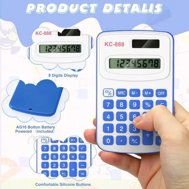 Alt view image 9 of 14 - 30 Pcs Pocket Size Calculator for Students Bulk Mini Handheld Cute Basic Standard with Button Battery 8 Digit Display Desktop Calculator for Office, School(Mixed Color)