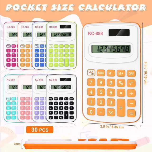 Alt view image 10 of 14 - 30 Pcs Pocket Size Calculator for Students Bulk Mini Handheld Cute Basic Standard with Button Battery 8 Digit Display Desktop Calculator for Office, School(Mixed Color)