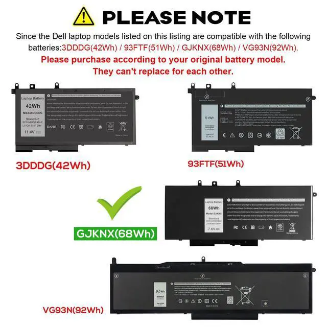 Alt view image 11 of 14 - GJKNX 7.6V Battery Compatible with Dell Latitude E5480 E5580 E5490 E5491 E5590 E5591 Precision 15 3520 M3530 Series Notebook 93FTF GD1JP DY9NT 5YHR4 451-BBZG