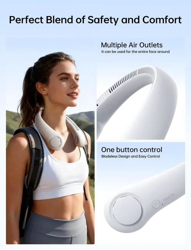 Alt view image 11 of 14 - Portable Neck Fan, Hands-Free Bladeless, 5 Speeds, 4000 mAh Battery Operated Wearable Personal Fan, Twistable, Rechargeable, Gift for Women Men-Grey