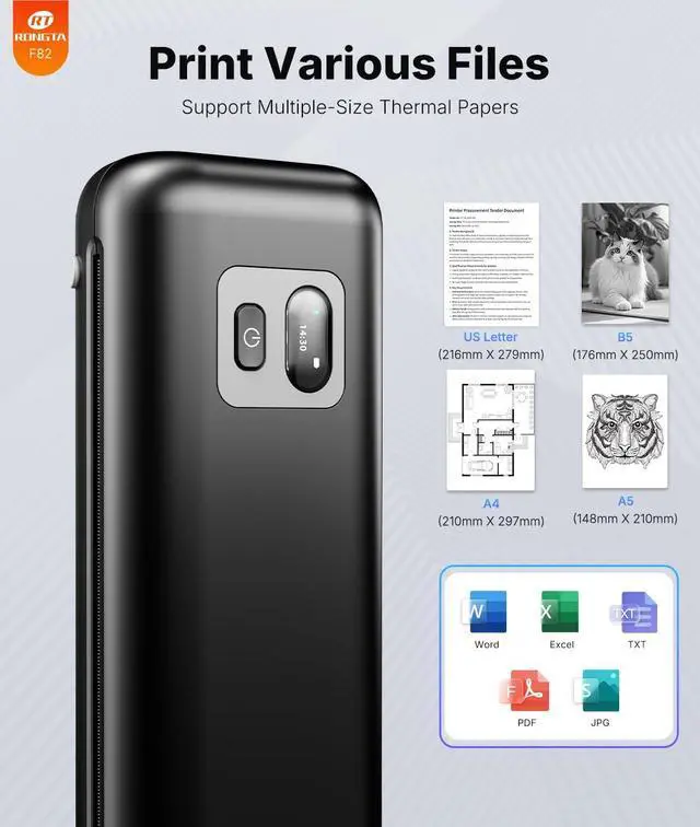 Alt view image 11 of 14 - Portable Printer Wireless for Travel, Thermal Inkless Printers for 8.5"*11" US Letter, Compatible with Android iOS Smartphone, Mac Windows Laptop (Black, 1 Printer + 1 Roll Thermal Paper)