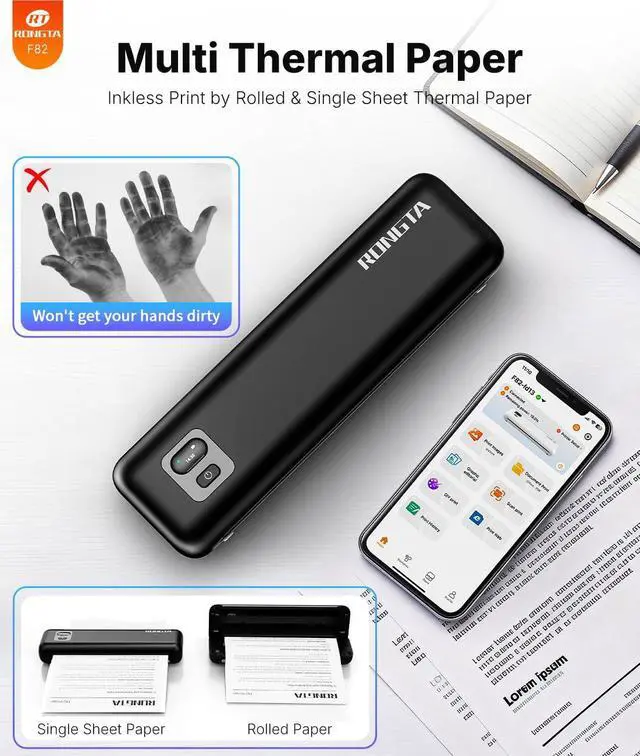 Alt view image 13 of 14 - Portable Printer Wireless for Travel, Thermal Inkless Printers for 8.5"*11" US Letter, Compatible with Android iOS Smartphone, Mac Windows Laptop (Black, 1 Printer + 1 Roll Thermal Paper)