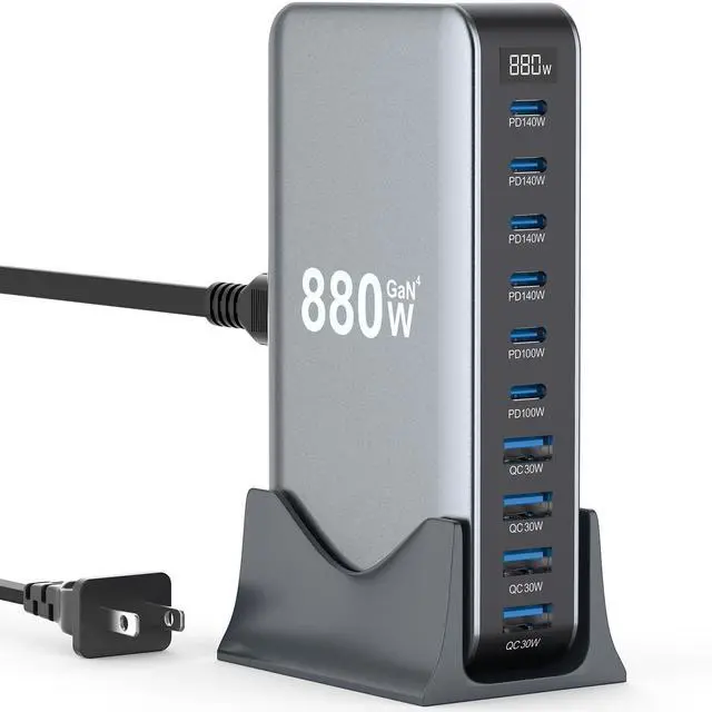 Alt view image 7 of 12 - 880W USB C Fast Charger Block, 10 Port USB Charging Station, GaN Pro 140W PD PPS Port for Multiple Devices,Laptop Wall Charger Compatible with DELL, HP, MacBook Pro,iPhone17/16 pro,Galaxy S24.