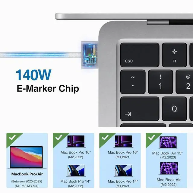 Alt view image 11 of 14 - USB-C to Magnetic 3 Cable 6.6ft, 140W PD Fast Charging Cable Compatible for Mac Book Pro 16/14/13 inch & Mac Book Air 15/13 inch (2021-2025 M1 M2 M3 M4), Nylon Braided, with Charging Indicator Light