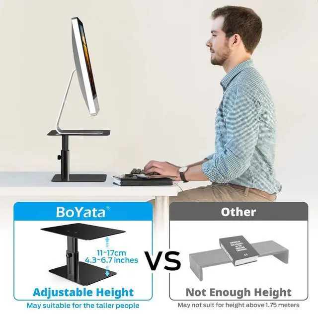 Alt view image 11 of 14 - Monitor Stand, Adjustable Monitor Riser Metal Computer Stand Compatible with TV, PC, Laptop, Computer, iMac, and All Screen Display-Black