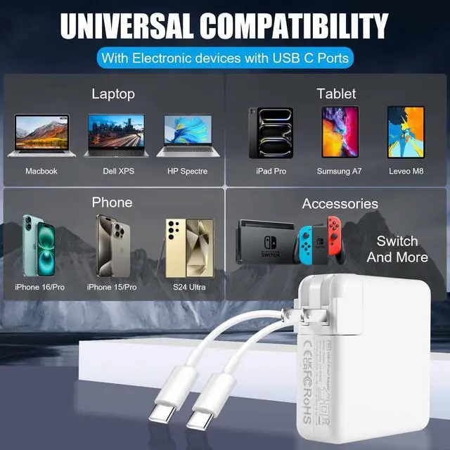 Alt view image 10 of 14 - MacBook Pro Charger,96W MacBook Air Charger Fast Charging USB C Laptop Power Adapter,10FT Quick USB C Charging Cord for Mac Book Pro 16/15/14/13inch 2024/2023/2022/2021/2020/2019/M1 M2 M3 Mac Book Air