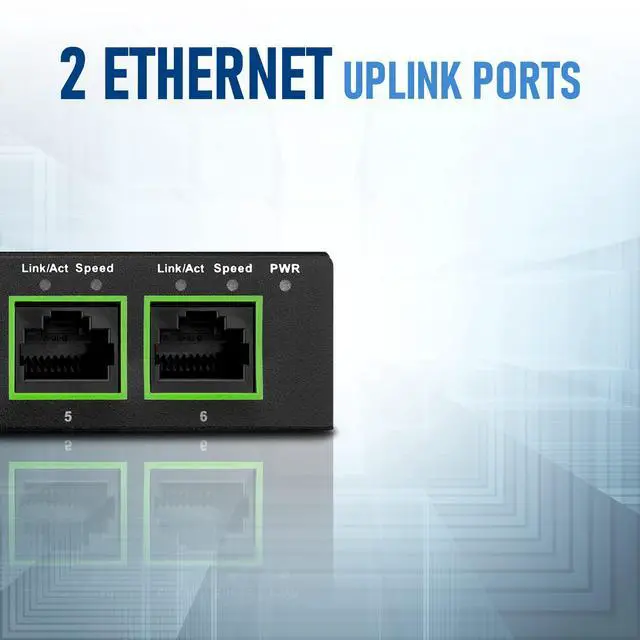 Alt view image 10 of 14 - 6 Port PoE+ Switch 4 PoE+ Gigabit Ports with 2 Gigabit Uplink 60W 802.3at + 1 High PowerPort | Desktop Fanless Design | Sturdy Metal Housing