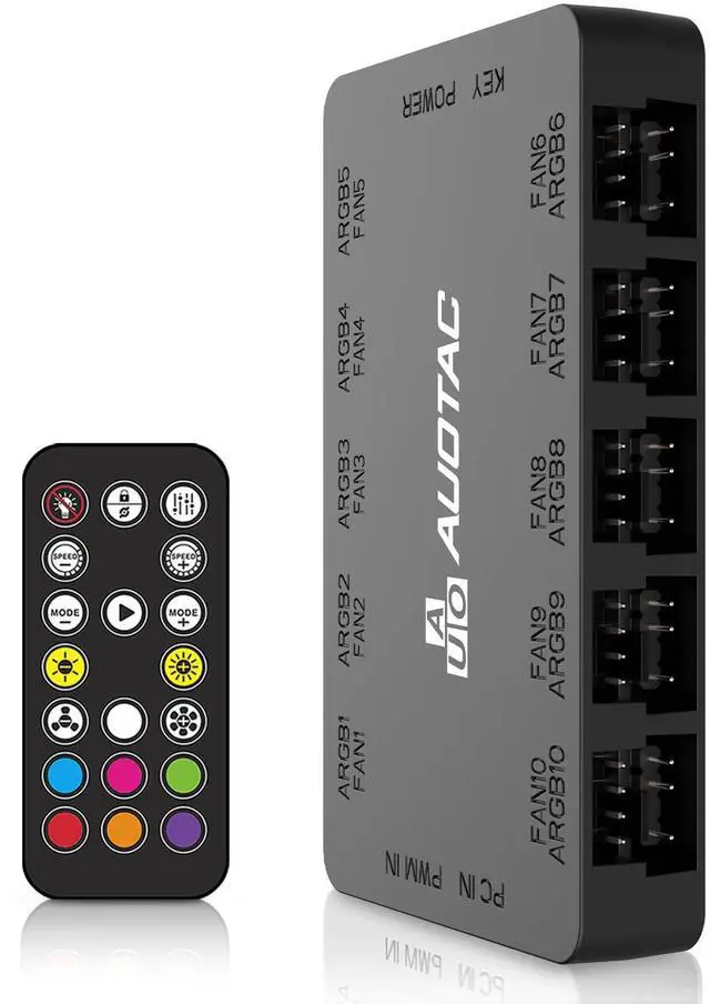 Alt view image 8 of 14 - ARGB Controller PWM Fan Hub with RF Remote, (Connect Ten Case Fans, 5V 3Pin ARGB & 12V 4Pin PWM Fan Connector, Dual SATA Power Input, Magnetic Suction), Black