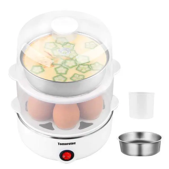 Alt view image 8 of 14 - 2-tier Egg Cooker Large 14 Eggs Capacity, Electric Rapid Egg Maker, Auto Off for Hard Boiled Eggs, Poached Eggs, Steamed Vegetables, Seafood, Dumplings