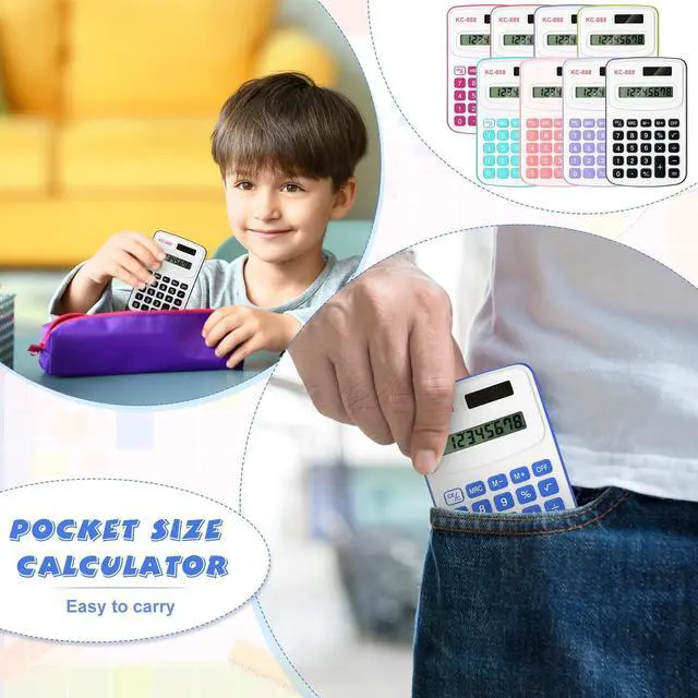 Alt view image 13 of 14 - 30 Pcs Pocket Size Calculator for Students Bulk Mini Handheld Cute Basic Standard with Button Battery 8 Digit Display Desktop Calculator for Office, School(Mixed Color)