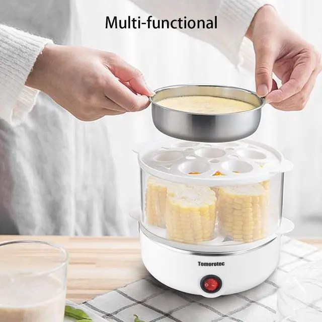 Alt view image 14 of 14 - 2-tier Egg Cooker Large 14 Eggs Capacity, Electric Rapid Egg Maker, Auto Off for Hard Boiled Eggs, Poached Eggs, Steamed Vegetables, Seafood, Dumplings