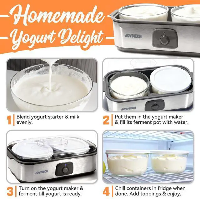 Alt view image 11 of 14 - Yogurt Maker Machine with Two 1-Quart Containers for Larger Batches, Oatmeal, Pudding, or Jello, Food-Grade Martial, One-touch Control, Homemade Yogurt