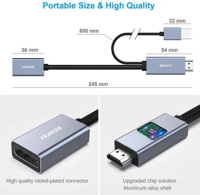 Alt view image 12 of 14 - HDMI to DisplayPort Adapter, HDMI Source to DisplayPort Monitor Compatible with PC Graphics Card Laptop PS5 Xbox One(360) Supporting 4K@60Hz 2K@144Hz 1080P@165Hz