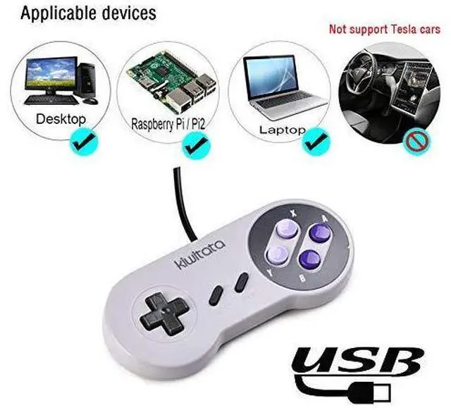 Alt view image 5 of 7 - 2X Classic SNES USB Controller for PC Gamings, Retro SNES Wired USB Game Emulator Controller for Windows XP 7 8 11 Mac Raspberry Pi