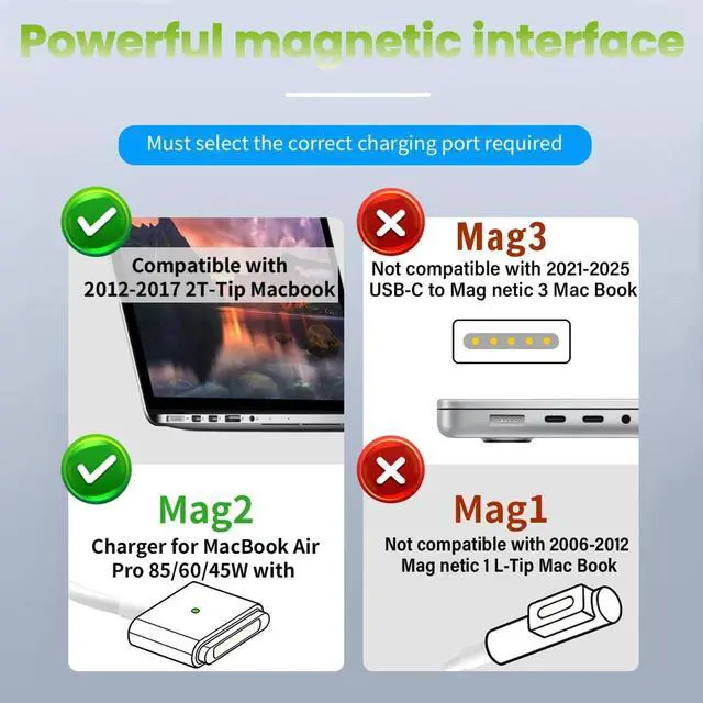 Alt view image 9 of 14 - Mac Book Air Charger 45W Mag-netic 2, Compatible with Mac Book Air 11-inch and 13-inch After Mid 2012(Applicable to 2012-2017)