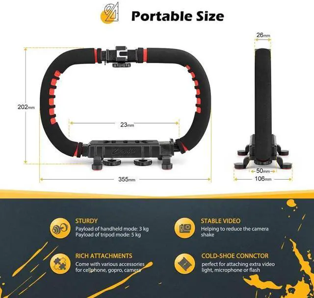 Alt view image 13 of 14 - Camera Smartphone Stabilizer, Handle Grip Handheld Video Rig, Compatibility with All Camera, Camcorder, Action Camera, DSLR and for All iPhone and Android Smartphones