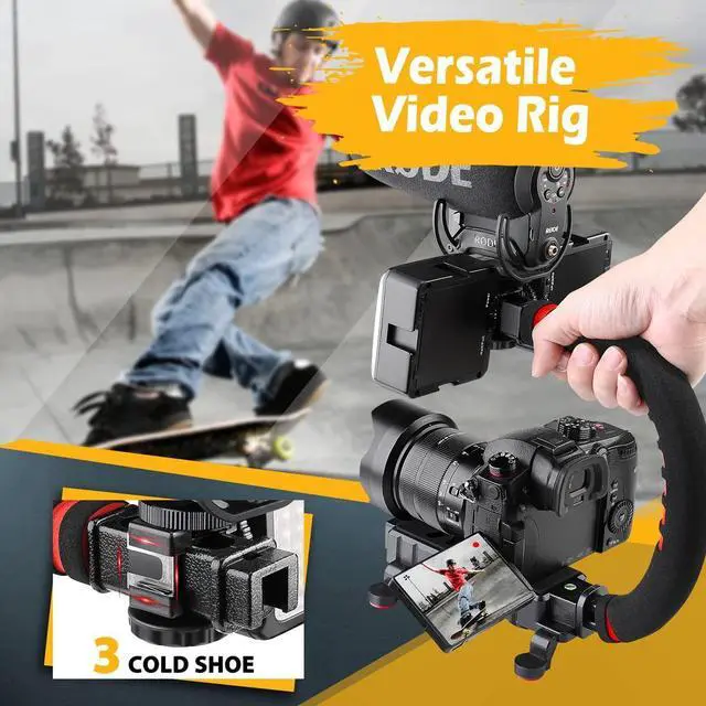 Alt view image 11 of 14 - Camera Smartphone Stabilizer, Handle Grip Handheld Video Rig, Compatibility with All Camera, Camcorder, Action Camera, DSLR and for All iPhone and Android Smartphones