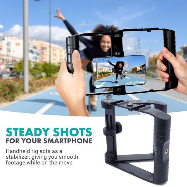Alt view image 9 of 14 - SPR-20 Foldable Smartphone Video Rig Cage with Cold Shoe Mounts for Microphone or LED Light - Vlogging Mount Compatible with iPhone, Android - Smartphone Video Stabilizer Grip - Filming Equipment