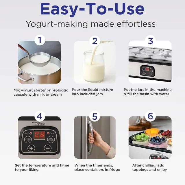 Alt view image 9 of 14 - Ultimate Probiotic Yogurt Maker with Adjustable Time & Temp Control - Make Trillions of Live Probiotics with 8 GLASS JARS - Greek Yogurt Maker