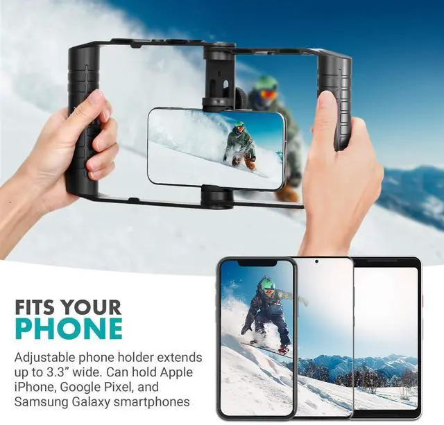 Alt view image 10 of 14 - SPR-20 Foldable Smartphone Video Rig Cage with Cold Shoe Mounts for Microphone or LED Light - Vlogging Mount Compatible with iPhone, Android - Smartphone Video Stabilizer Grip - Filming Equipment