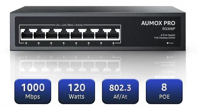 Alt view image 8 of 14 - 8 Port PoE Switch Gigabit 120W, Gigabit Unmanaged Ethernet Switch, Plug & Play, 802.3af/at Compliant, Metal Housing, 8-Port Network Switch for Home/Office Energy Efficient Silent Operation