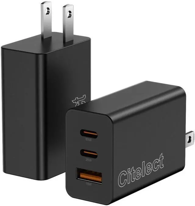 Alt view image 8 of 14 - 2Pack 65W USB C Charger Block, 3Port Fast Charging Adapter, Type C Fast Charging Blocks Cube PD USBC Wall Plug+QC3.0 USB A Charger Brick for MacBook Pro/Air,iPad,iPhone 17/16,SamsungS26/S25&More-Black