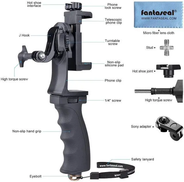 Alt view image 8 of 12 - 2in1 Ergonomic Portable Action Camera+Smartphone SYN Hand Grip Stabilizer Combo Mount Video Vlogging Rig Holder Kit for GoPro iPhone Interview Travel YouTube Tiktok Streaming-Mic+Light Adapter
