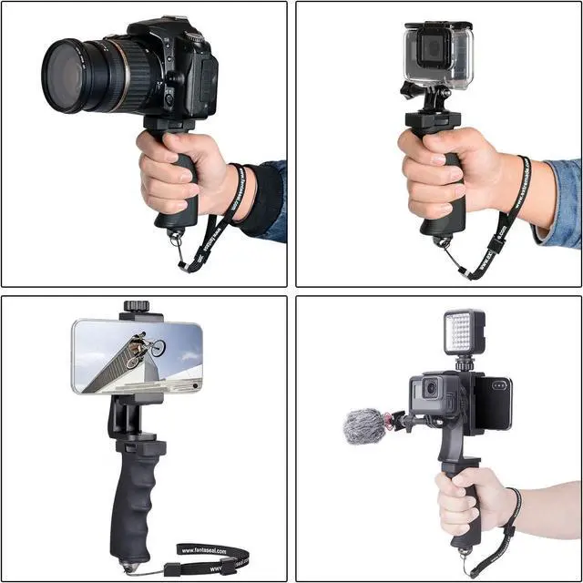 Alt view image 10 of 12 - 2in1 Ergonomic Portable Action Camera+Smartphone SYN Hand Grip Stabilizer Combo Mount Video Vlogging Rig Holder Kit for GoPro iPhone Interview Travel YouTube Tiktok Streaming-Mic+Light Adapter