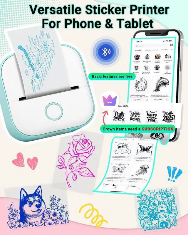 Alt view image 10 of 10 - Print Pods Mini Printer - T02 Sticker Printer, Portable Thermal Inkless Label Maker Machine, Pocket Phone Adhesive Labeler for Study Graphic, Anatomical Diagram, Photo, Journal, DIY, Gift