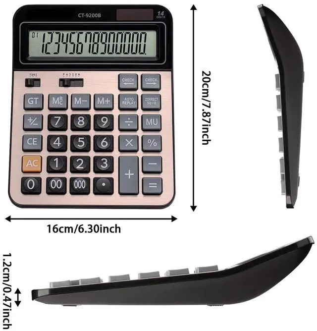 Alt view image 2 of 7 - Large Computer Electronic Calculator Counter Solar & Battery Power 14 Digit Display Multi-Functional Big Button for Business Office School Calculating (HY-9200B)