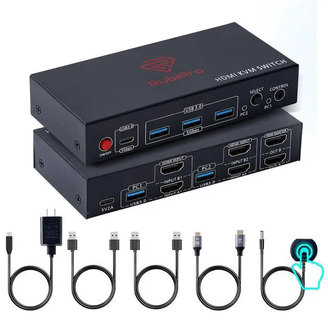 Alt view image 8 of 14 - HDMI KVM Switch 2 Monitors 2 Computers Dual Display 8K@60Hz, 4K@120Hz, USB 3.0 Fast Data Transfer, Plug & Play for Windows/Mac/Linux with an Additional 8K HDMI Cable