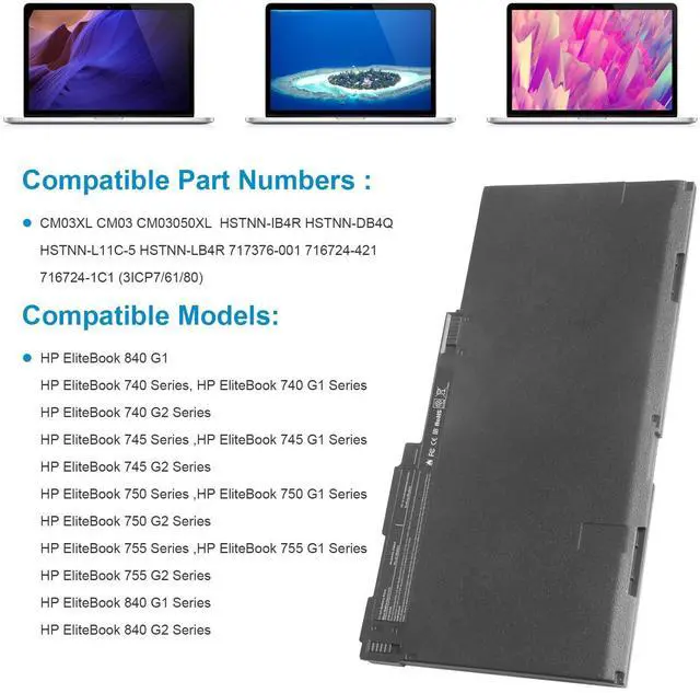 Alt view image 11 of 14 - CM03XL Battery fit HP EliteBook 740 745 750 755 840 845 850 855 G1 G2 Series, fit HP ZBook 14 15u, P/N: HSTNN-DB4Q HSTNN-L11C-5 HSTNN-LB4R 717376-001 CM03 CM03050XL Notebook Laptop Battery