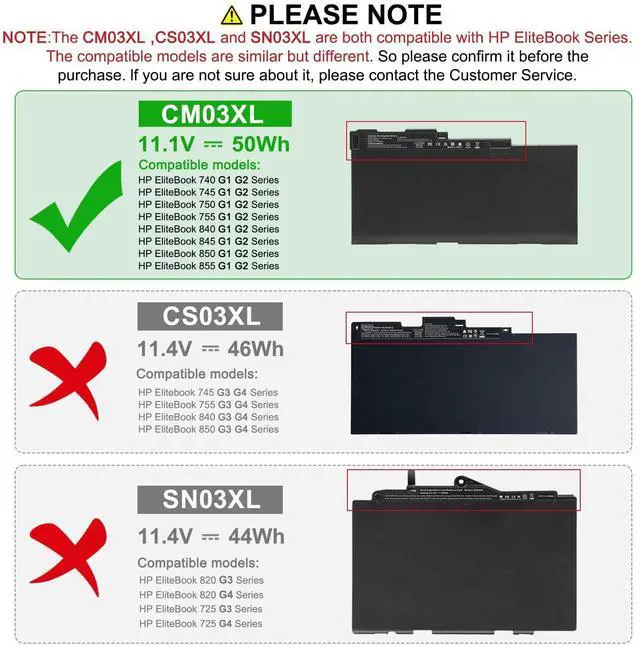 Alt view image 9 of 14 - CM03XL Battery fit HP EliteBook 740 745 750 755 840 845 850 855 G1 G2 Series, fit HP ZBook 14 15u, P/N: HSTNN-DB4Q HSTNN-L11C-5 HSTNN-LB4R 717376-001 CM03 CM03050XL Notebook Laptop Battery