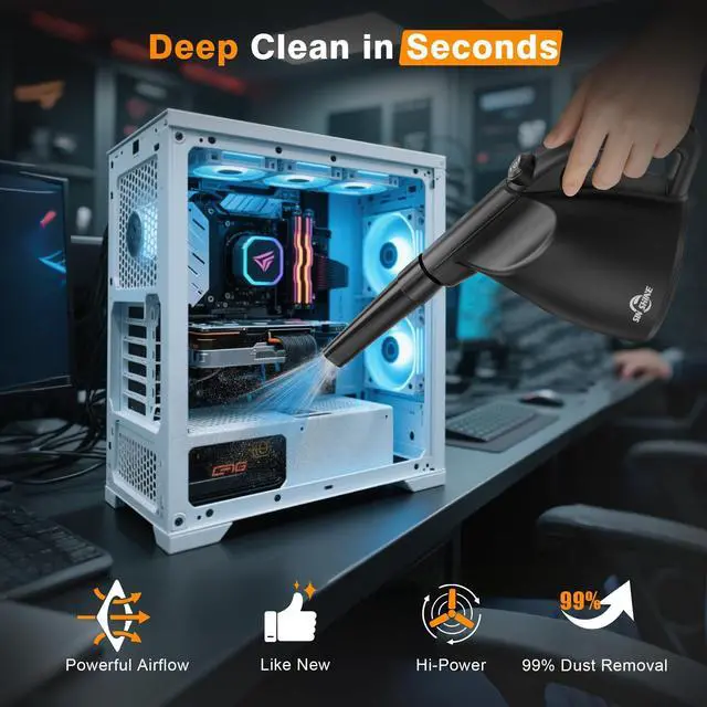 Alt view image 9 of 14 - Compressed Air Duster-110000RPM Super Power Electric Air Duster for Cleaning Dust, Hairs, Crumbs, Scraps for Laptop, Computer, Replaces Compressed Air Cans & Canned Air (Jet-Black