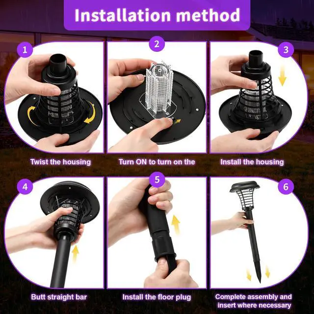 Alt view image 10 of 12 - 4 Pcs Solar Bug Zapper Waterproof Mosquito Zapper Killer and Lighting Repellent Lamp for Indoor Outdoor Use Garden Patio Lawn (Plastic,Purple & White Light)