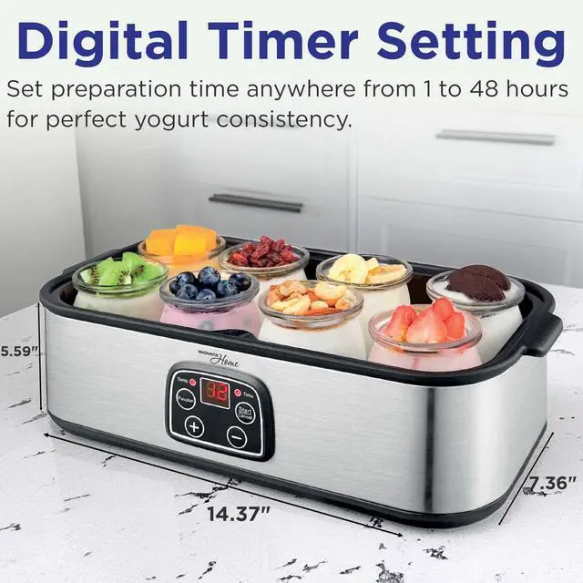 Alt view image 11 of 14 - Ultimate Probiotic Yogurt Maker with Adjustable Time & Temp Control - Make Trillions of Live Probiotics with 8 GLASS JARS - Greek Yogurt Maker